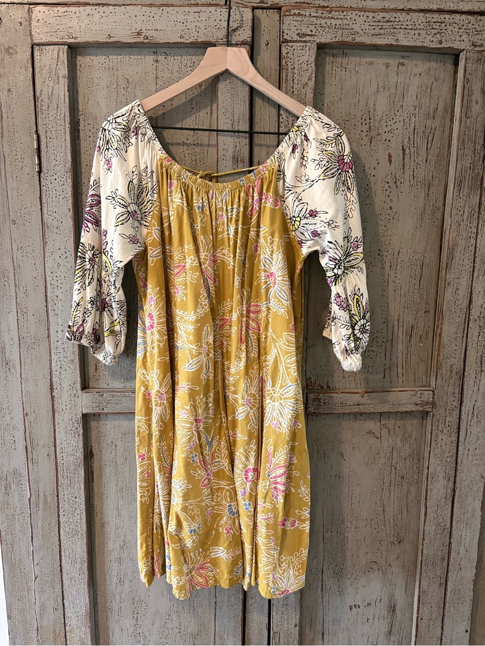 Daily Practice by Anthropologie Floral Mini Dress in Mustard and Cream